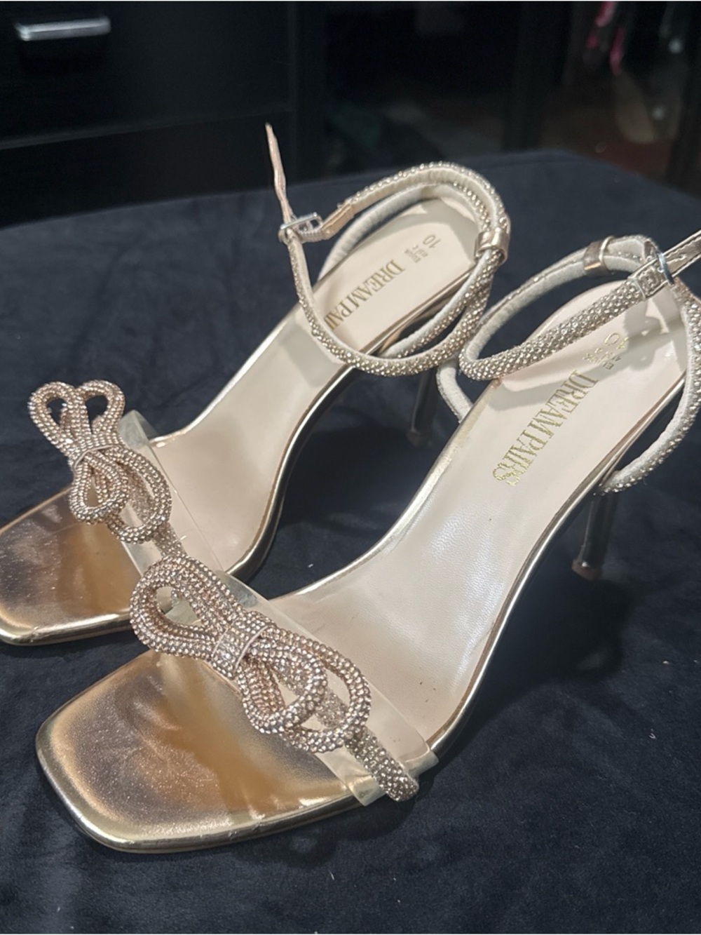 Dream Pairs Women's Gold Rhinestone Bow Ankle-Strap Sandals